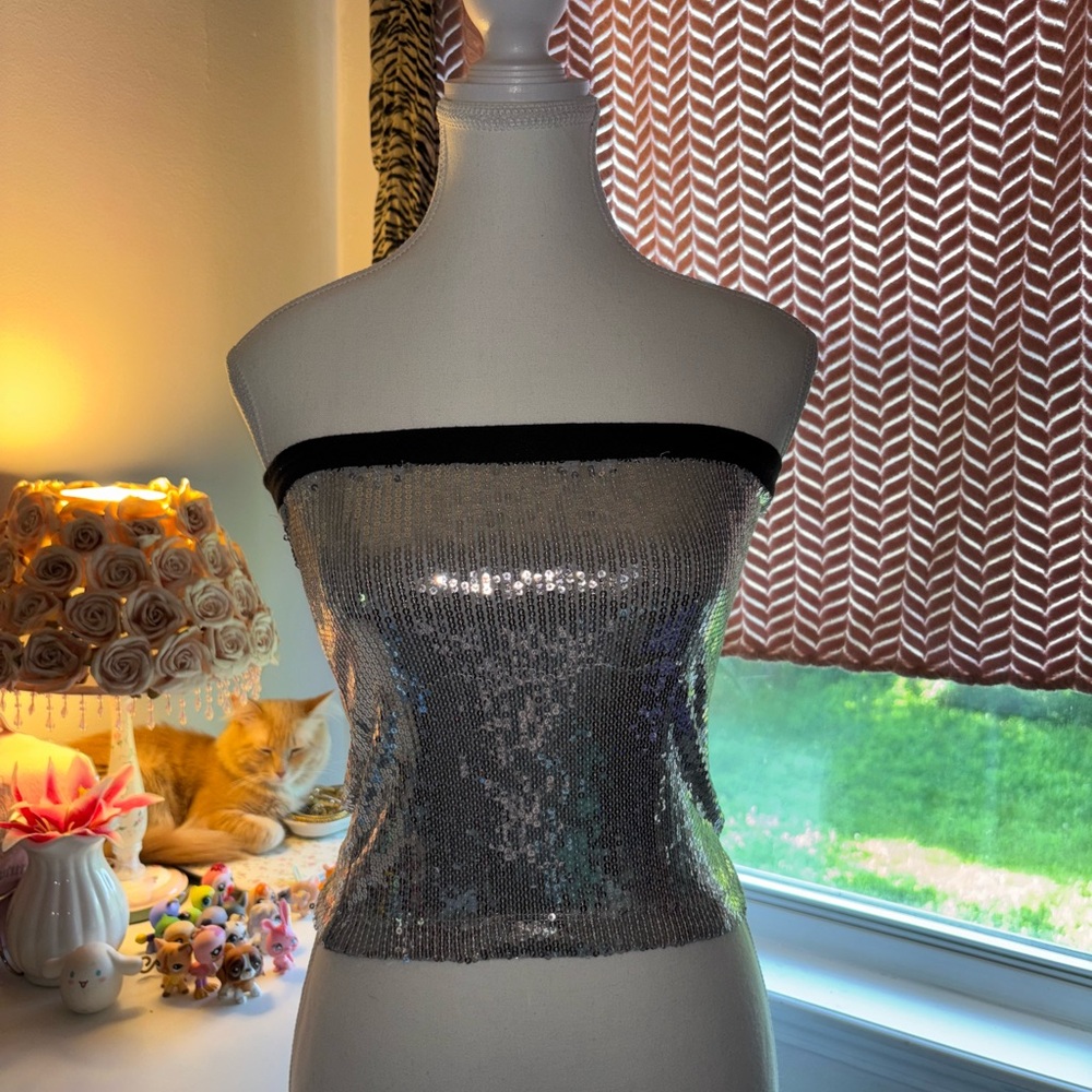 Silver Sequin Crop Top
